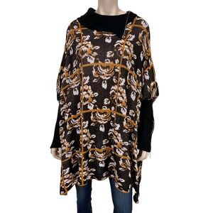 Joseph A Sweater Women Size XL Black Long Sleeve Floral Turtleneck Oversized NWT